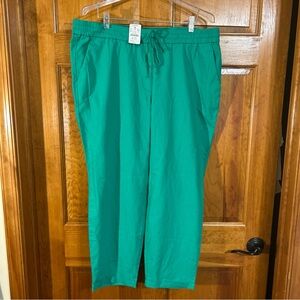 J.Crew Women’s Green Linen Blend Drawstring /Cuffs/Pockets Sz 16-NWT